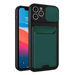 Sliding Camera Cover Design TPU + PC Shockproof Phone Case with Card Slot For iPhone 12 Pro Max(Dark Night Green)