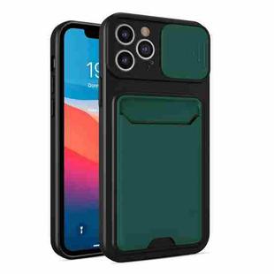 Sliding Camera Cover Design TPU + PC Shockproof Phone Case with Card Slot For iPhone 13 Pro(Dark Night Green)