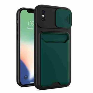 Sliding Camera Cover Design TPU + PC Shockproof Phone Case with Card Slot For iPhone X / XS(Dark Night Green)