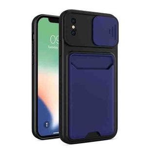 Sliding Camera Cover Design TPU + PC Shockproof Phone Case with Card Slot For iPhone X / XS(Royal Blue)