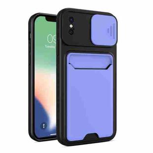 Sliding Camera Cover Design TPU + PC Shockproof Phone Case with Card Slot For iPhone X / XS(Lilac Purple)