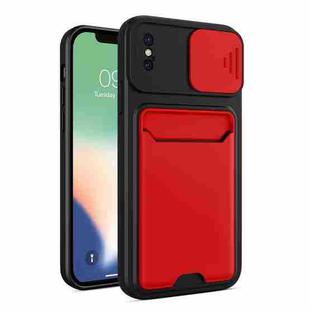 Sliding Camera Cover Design TPU + PC Shockproof Phone Case with Card Slot For iPhone X / XS(Red)