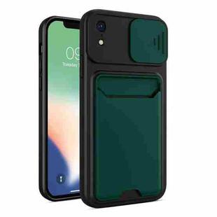 Sliding Camera Cover Design TPU + PC Shockproof Phone Case with Card Slot For iPhone XR(Dark Night Green)