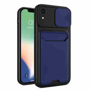Sliding Camera Cover Design TPU + PC Shockproof Phone Case with Card Slot For iPhone XR(Royal Blue)
