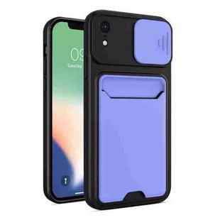 Sliding Camera Cover Design TPU + PC Shockproof Phone Case with Card Slot For iPhone XR(Lilac Purple)