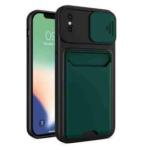 Sliding Camera Cover Design TPU + PC Shockproof Phone Case with Card Slot For iPhone XS Max(Dark Night Green)