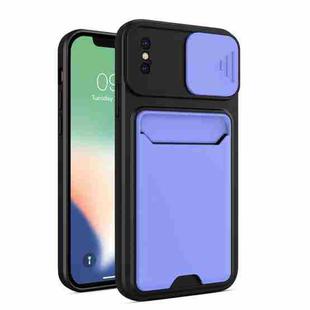 Sliding Camera Cover Design TPU + PC Shockproof Phone Case with Card Slot For iPhone XS Max(Lilac Purple)
