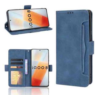 For vivo iQOO 8 Skin Feel Calf Pattern Horizontal Flip Leather Phone Case with Holder & Card Slots & Photo Frame(Blue)