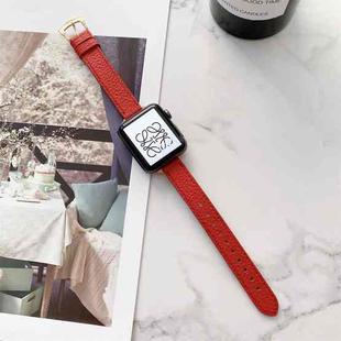 Litchi Texture Slimming Strap Watch Band For Apple Watch Series 8&7 41mm / SE 2&6&SE&5&4 40mm / 3&2&1 38mm(Red)