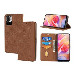 For Xiaomi Redmi Note 11 Woven Texture Stitching Magnetic Horizontal Flip PU Leather Phone Case(Brown)