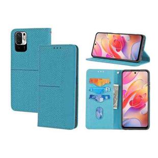 For Xiaomi Redmi Note 11 Woven Texture Stitching Magnetic Horizontal Flip PU Leather Phone Case(Blue)