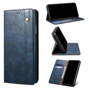 For Google Pixel 6 Pro Simple Wax Crazy Horse Texture Leather Phone Case with Card Slots & Wallet(Navy Blue)