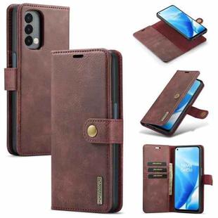 For OnePlus Nord 2 5G DG.MING Crazy Horse Texture Flip Detachable Magnetic Leather Case with Holder & Card Slots & Wallet(Red)