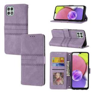 For Samsung Galaxy A03 International Version Embossed Striped Magnetic Buckle Horizontal Flip Phone Leather Case(Purple)