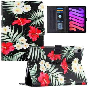 For iPad mini 6 Silk Texture Horizontal Flip Tablet Leather Case with Holder & Card Slot & Sleep / Wake-up Function(Black Flower)
