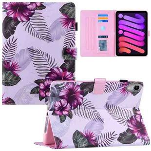 For iPad mini 6 Silk Texture Horizontal Flip Tablet Leather Case with Holder & Card Slot & Sleep / Wake-up Function(Purple Flower)