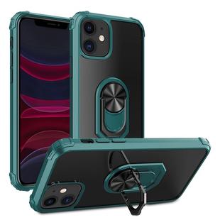 For iPhone 11 Shockproof Transparent TPU + Acrylic Protective Case with Ring Holder(Dark Green)