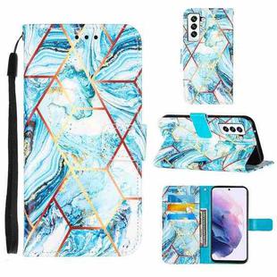 For Samsung Galaxy S22+ 5G Marble Stitching Horizontal Flip Leather Phone Case with Holder & Card Slots & Wallet & Lanyard(Blue)
