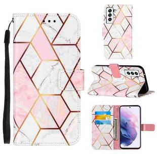 For Samsung Galaxy S22 Ultra 5G Marble Stitching Horizontal Flip Leather Phone Case with Holder & Card Slots & Wallet & Lanyard(Pink White)