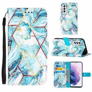 For Samsung Galaxy S22 Ultra 5G Marble Stitching Horizontal Flip Leather Phone Case with Holder & Card Slots & Wallet & Lanyard(Blue)