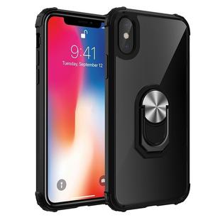 For iPhone X / XS Shockproof Transparent TPU + Acrylic Protective Case with Ring Holder(Silver Black)