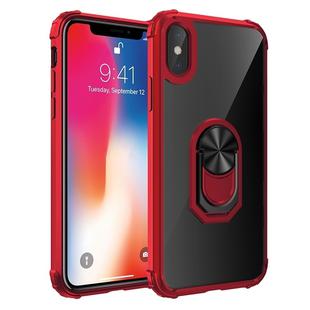 For iPhone X / XS Shockproof Transparent TPU + Acrylic Protective Case with Ring Holder(Red)