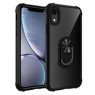For iPhone XR Shockproof Transparent TPU + Acrylic Protective Case with Ring Holder(Black)
