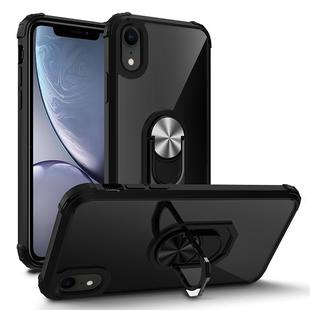 For iPhone XR Shockproof Transparent TPU + Acrylic Protective Case with Ring Holder(Silver Black)