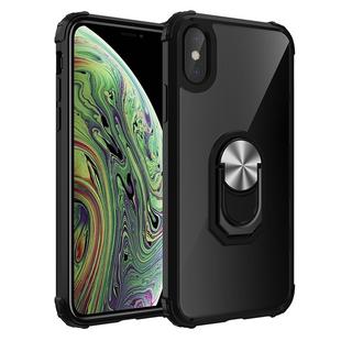 For iPhone XS Max Shockproof Transparent TPU + Acrylic Protective Case with Ring Holder(Silver Black)