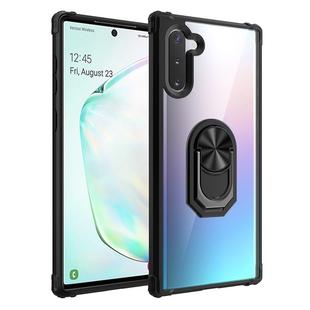 For Galaxy Note 10+ Shockproof Transparent TPU + Acrylic Protective Case with Ring Holder(Black)