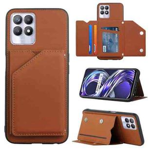 For OPPO Realme 8i Skin Feel PU + TPU + PC Back Cover Shockproof Phone Case with Card Slots & Holder & Photo Frame(Brown)