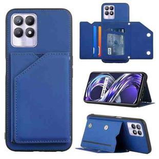 For OPPO Realme 8i Skin Feel PU + TPU + PC Back Cover Shockproof Phone Case with Card Slots & Holder & Photo Frame(Blue)