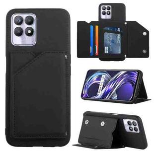 For OPPO Realme 8i Skin Feel PU + TPU + PC Back Cover Shockproof Phone Case with Card Slots & Holder & Photo Frame(Black)