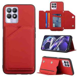 For OPPO Realme 8i Skin Feel PU + TPU + PC Back Cover Shockproof Phone Case with Card Slots & Holder & Photo Frame(Red)