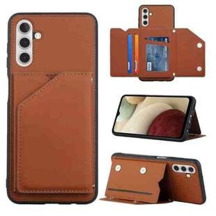 For Samsung Galaxy A13 5G Skin Feel PU + TPU + PC Back Cover Shockproof Phone Case with Card Slots & Holder & Photo Frame(Brown)
