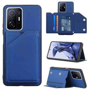 For Xiaomi Mi 11T / Mi 11 Pro Skin Feel PU + TPU + PC Back Cover Shockproof Phone Case with Card Slots & Holder & Photo Frame(Blue)