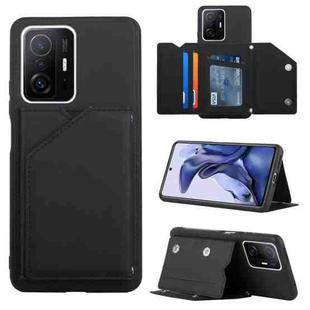 For Xiaomi Mi 11T / Mi 11 Pro Skin Feel PU + TPU + PC Back Cover Shockproof Phone Case with Card Slots & Holder & Photo Frame(Black)