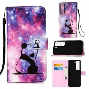 For Samsung Galaxy S22 5G Colored Drawing Pattern Plain Weave Leather Phone Case with Holder & Card Slot & Wallet & Lanyard(Baby Panda)