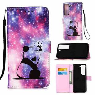 For Samsung Galaxy S22+ 5G Colored Drawing Pattern Plain Weave Leather Phone Case with Holder & Card Slot & Wallet & Lanyard(Baby Panda)