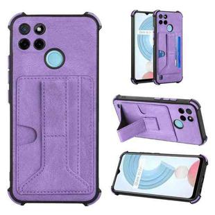 For OPPO Realme C21Y Dream PU + TPU Four-corner Shockproof Phone Back Cover Case with Card Slots & Holder(Purple)