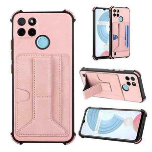 For OPPO Realme C21Y Dream PU + TPU Four-corner Shockproof Phone Back Cover Case with Card Slots & Holder(Rose Gold)