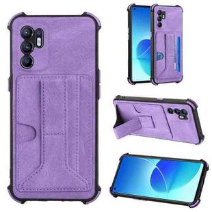 For OPPO Reno6 4G Dream PU + TPU Four-corner Shockproof Phone Back Cover Case with Card Slots & Holder(Purple)