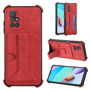 For Xiaomi Redmi 10 / 10 Prime Dream PU + TPU Four-corner Shockproof Phone Back Cover Case with Card Slots & Holder(Red)