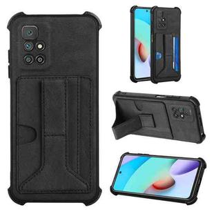 For Xiaomi Redmi 10 / 10 Prime Dream PU + TPU Four-corner Shockproof Phone Back Cover Case with Card Slots & Holder(Black)