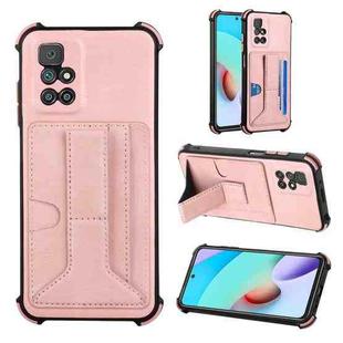 For Xiaomi Redmi 10 / 10 Prime Dream PU + TPU Four-corner Shockproof Phone Back Cover Case with Card Slots & Holder(Rose Gold)