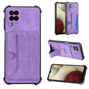 For Samsung Galaxy A12 5G Dream PU + TPU Four-corner Shockproof Phone Back Cover Case with Card Slots & Holder(Purple)