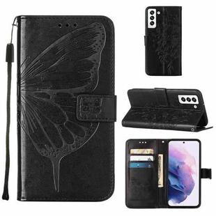 For Samsung Galaxy S22 5G Embossed Butterfly Leather Phone Case with Holder & Card Slot & Wallet & Lanyard(Black)