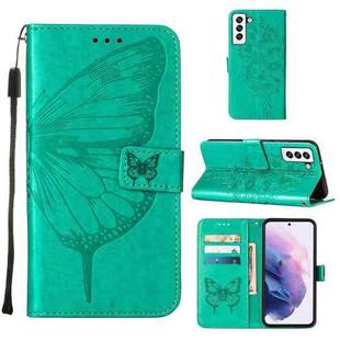 For Samsung Galaxy S22 5G Embossed Butterfly Leather Phone Case with Holder & Card Slot & Wallet & Lanyard(Green)