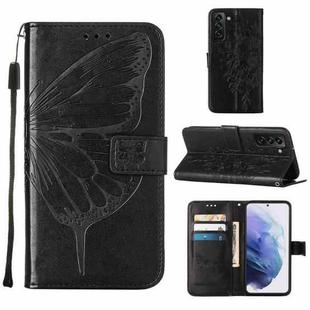 For Samsung Galaxy S22+ 5G Embossed Butterfly Leather Phone Case with Holder & Card Slot & Wallet & Lanyard(Black)