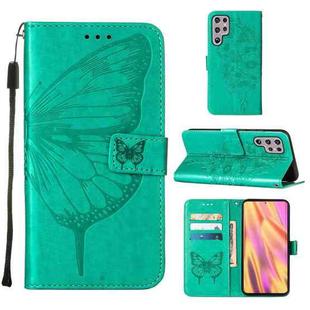 For Samsung Galaxy S22 Ultra 5G Embossed Butterfly Leather Phone Case with Holder & Card Slot & Wallet & Lanyard(Green)